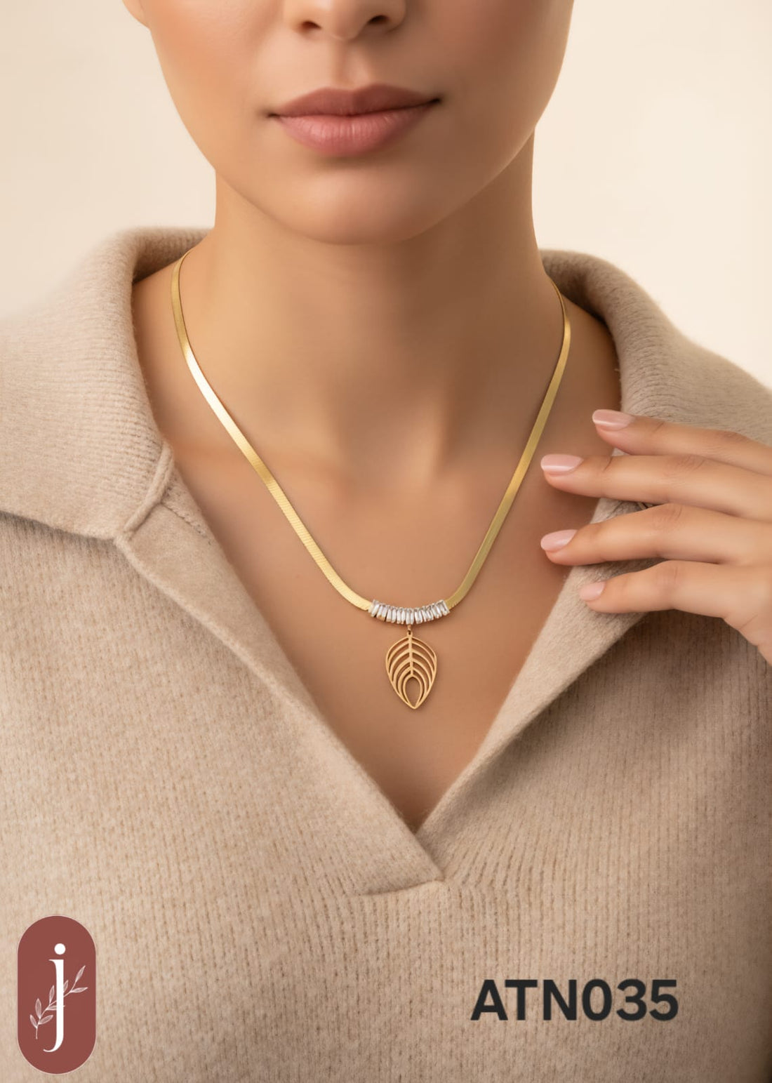 Anti Tarnish Gold Plated Leaf Pendant Necklace  - ATN035