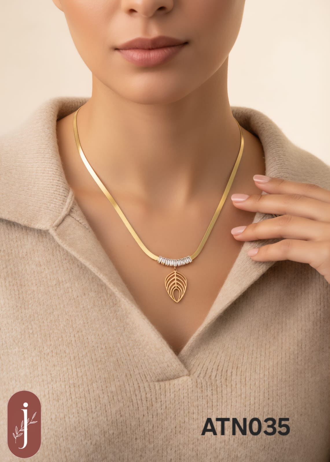 Anti Tarnish Gold Plated Leaf Pendant Necklace  - ATN035