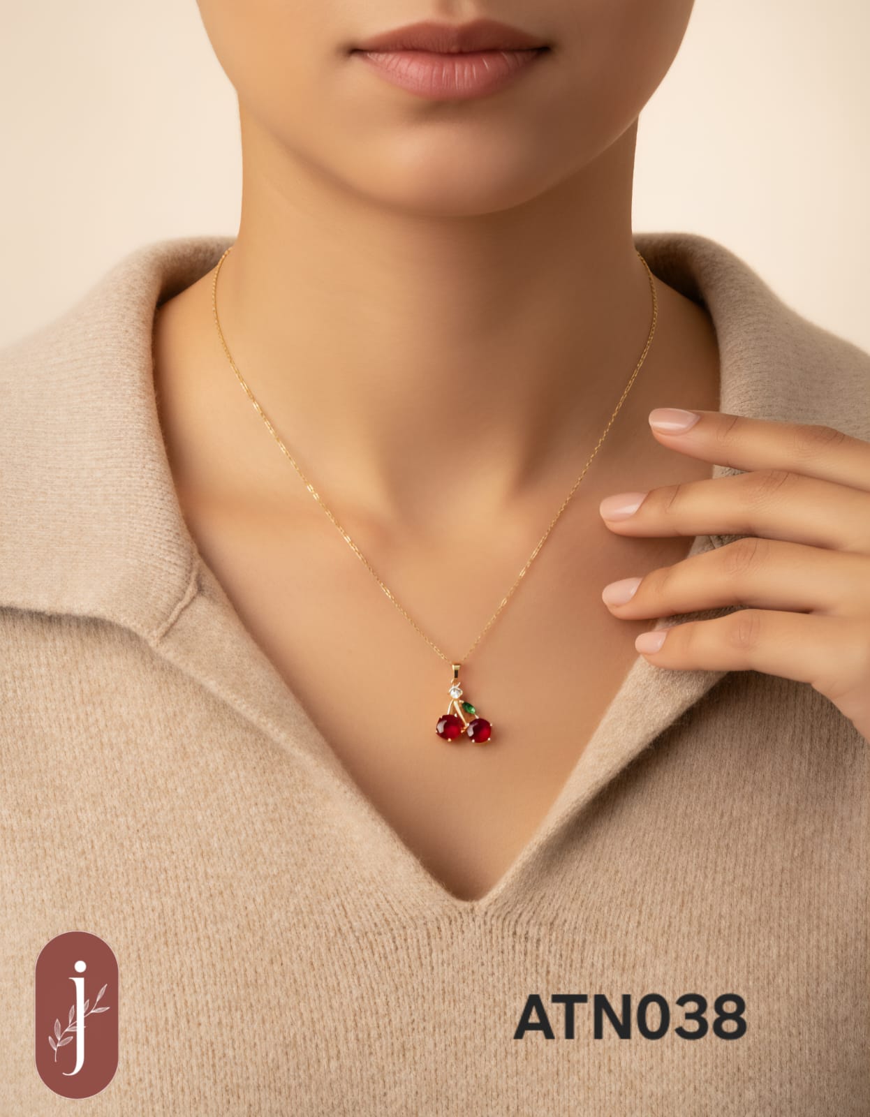Anti Tarnish Gold Plated Cherry Pendant Necklace  - ATN038