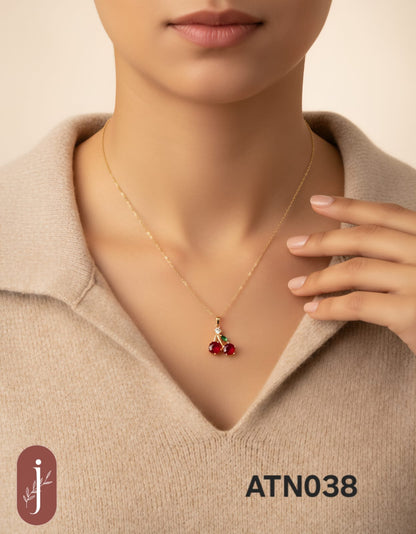Anti Tarnish Gold Plated Cherry Pendant Necklace  - ATN038