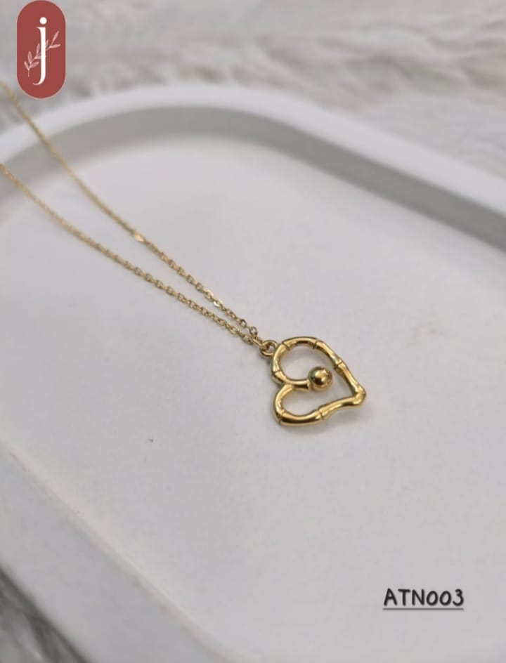 Anti Tarnish Gold Plated Golden Heart Pendant Necklace - ATN003