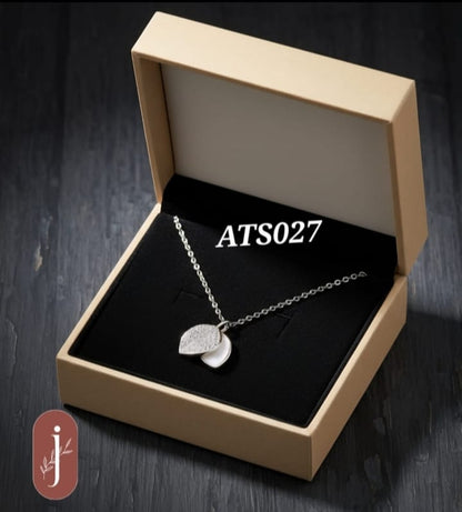Anti Tarnish Silver Double Leaf Pendant Necklace - ATS027