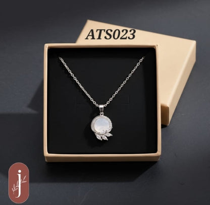Anti Tarnish Silver Plated h Moon Pendant  Necklace- ATS023