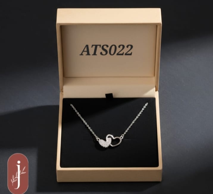 Anti Tarnish Silver Plated Double Heart Pendant Necklace - ATS022