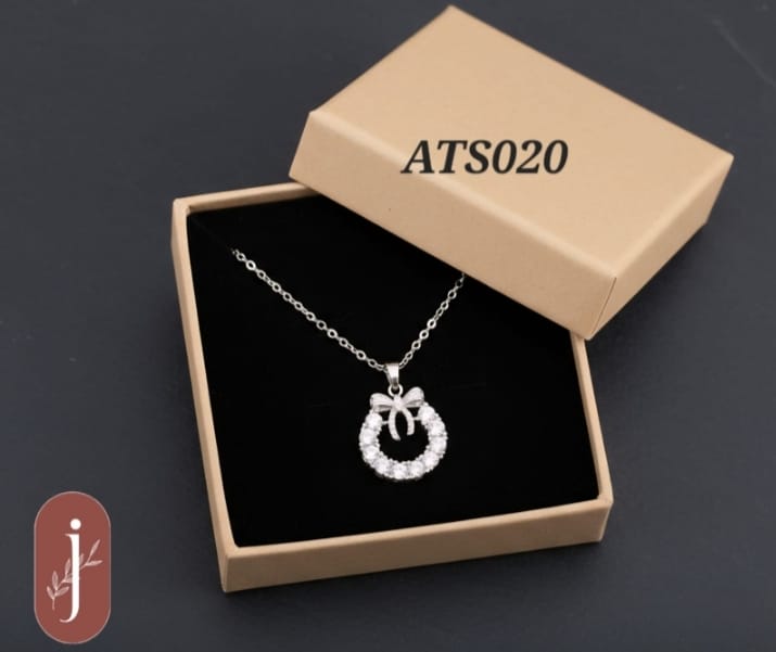 Anti Tarnish Silver Plated  Circle and Bow Pendant   Necklace - ATS020
