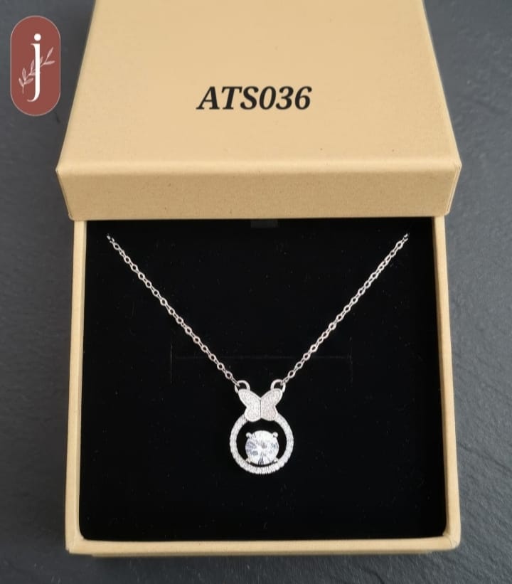 Anti Tarnish Silver Plated Circle and Butterfly Pendant Necklace- ATS036
