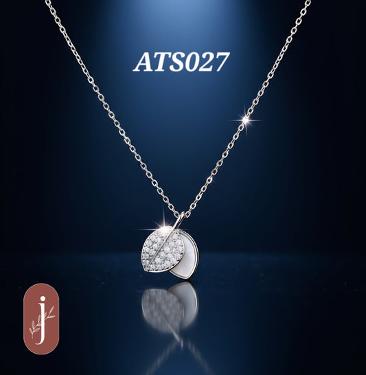Anti Tarnish Silver Double Leaf Pendant Necklace - ATS027