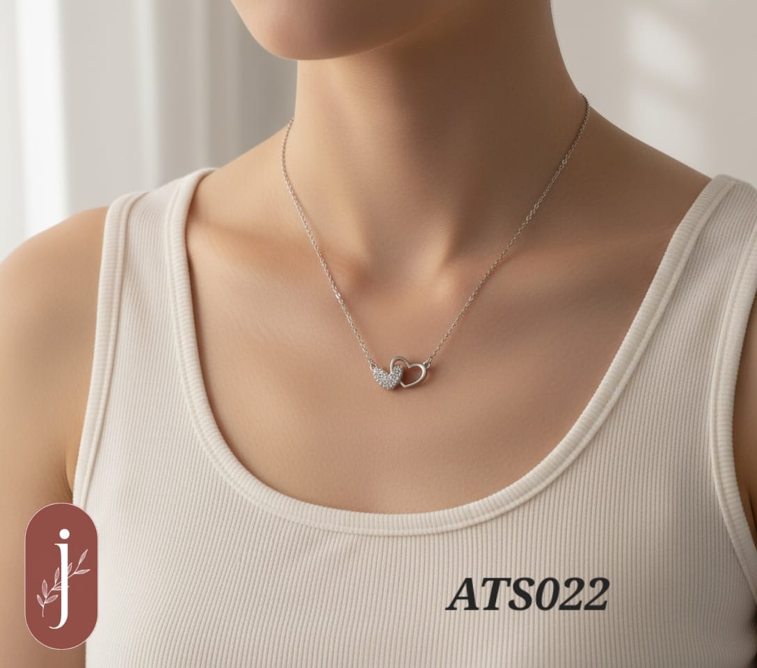 Anti Tarnish Silver Plated Double Heart Pendant Necklace - ATS022