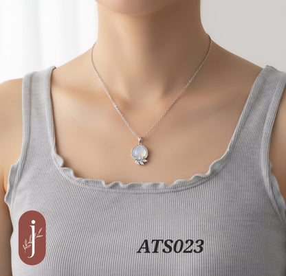Anti Tarnish Silver Plated h Moon Pendant  Necklace- ATS023