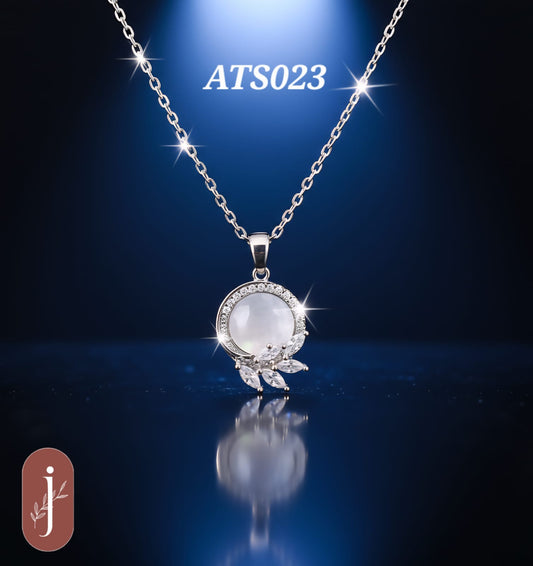 Anti Tarnish Silver Plated h Moon Pendant  Necklace- ATS023