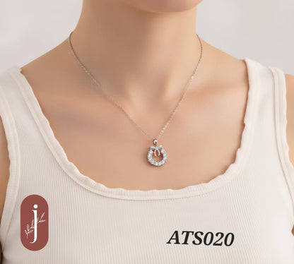 Anti Tarnish Silver Plated  Circle and Bow Pendant   Necklace - ATS020