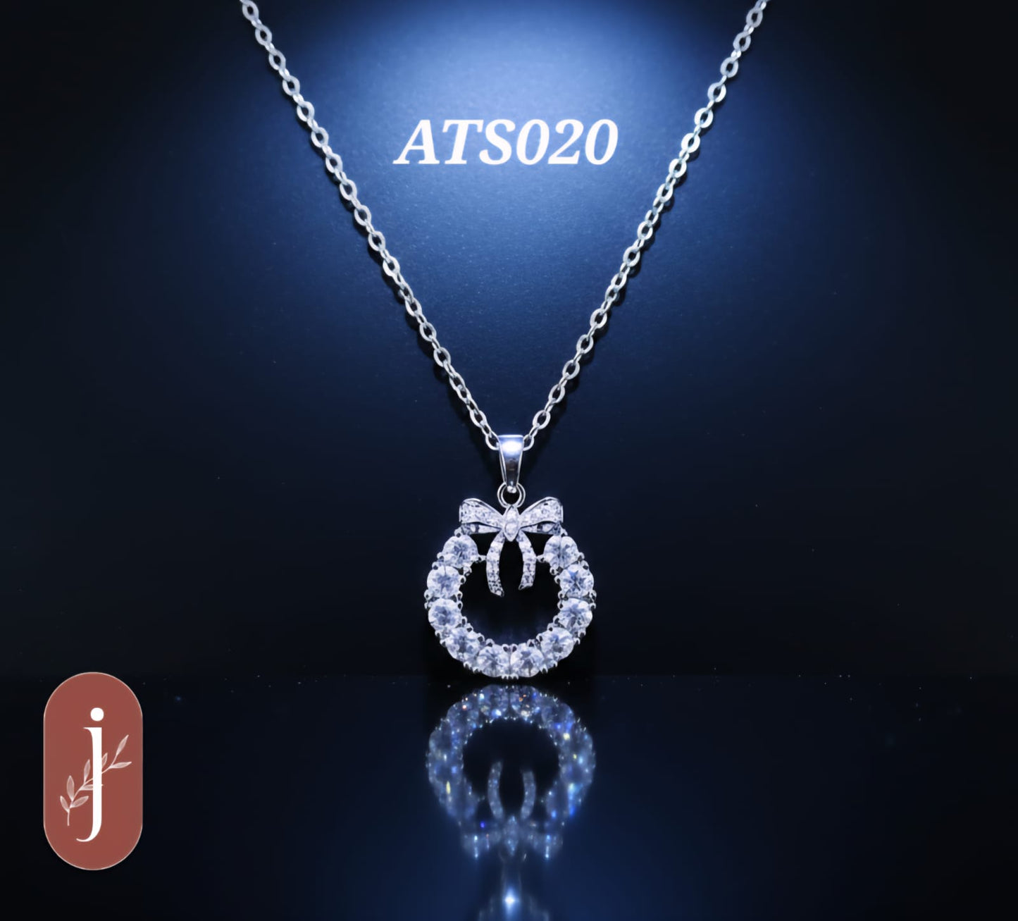 Anti Tarnish Silver Plated  Circle and Bow Pendant   Necklace - ATS020