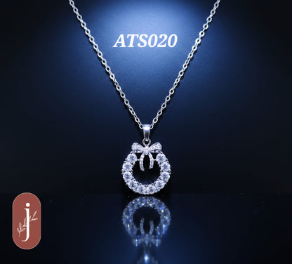 Anti Tarnish Silver Plated  Circle and Bow Pendant   Necklace - ATS020