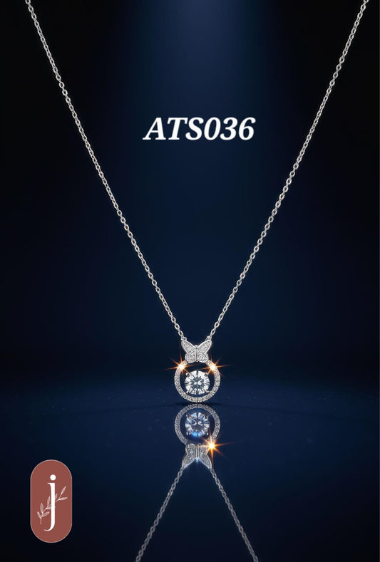 Anti Tarnish Silver Plated Circle and Butterfly Pendant Necklace- ATS036