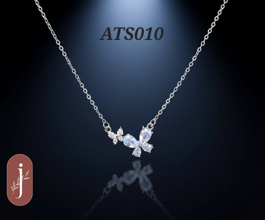 Anti Tarnish Silver Plated Blue Butterflies Pendant Necklace -ATS010