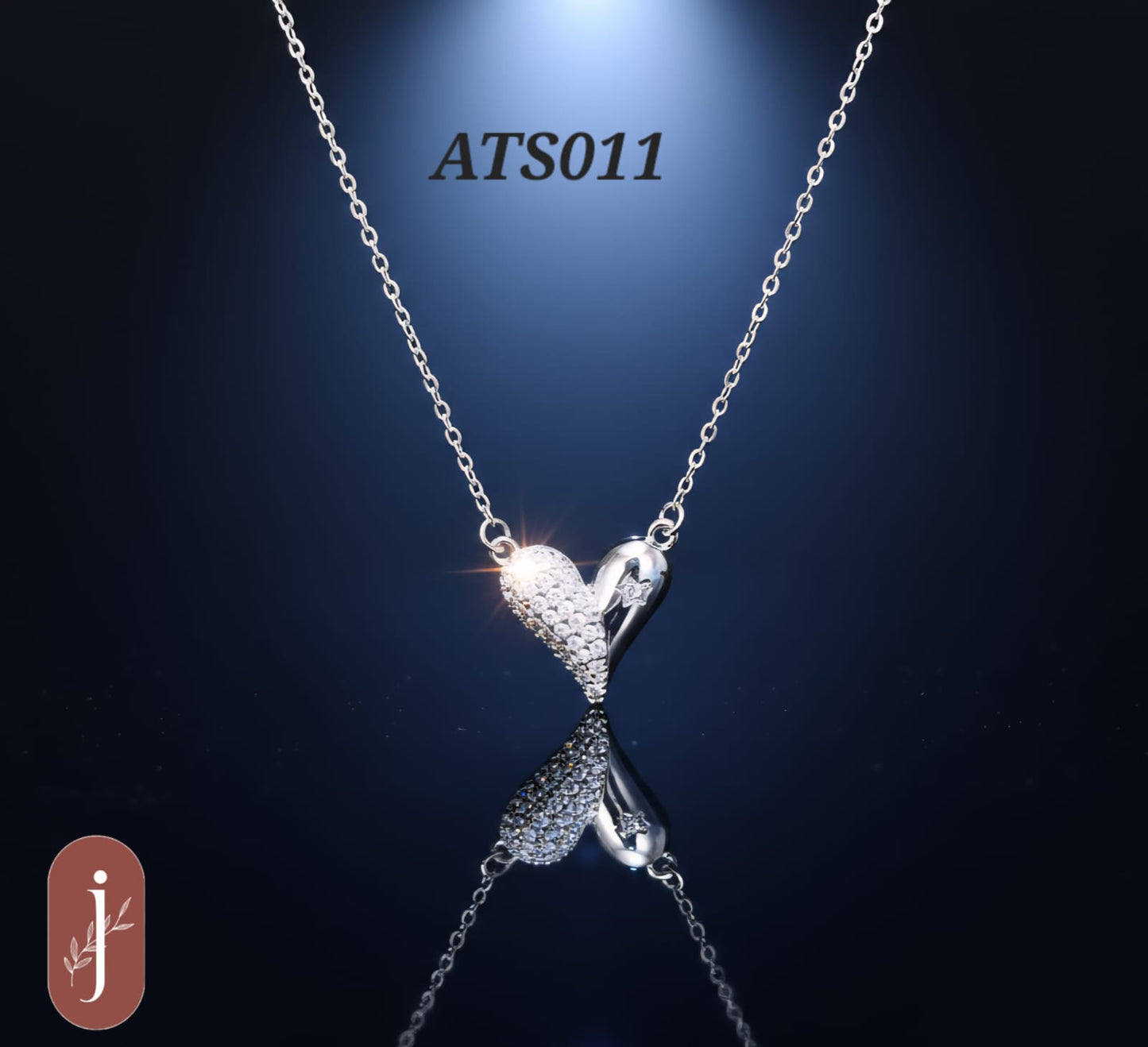 Anti Tarnish Silver Plated Heart with Stone Pendant Necklace -ATS011