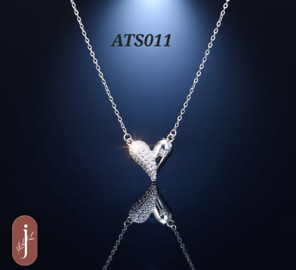 Anti Tarnish Silver Plated Heart with Stone Pendant Necklace -ATS011