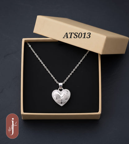 Anti Tarnish Silver Plated Butterfly Heart Pendant Necklace -ATS013