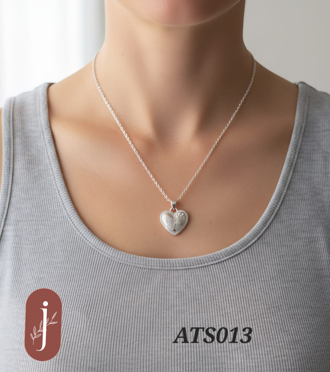 Anti Tarnish Silver Plated Butterfly Heart Pendant Necklace -ATS013