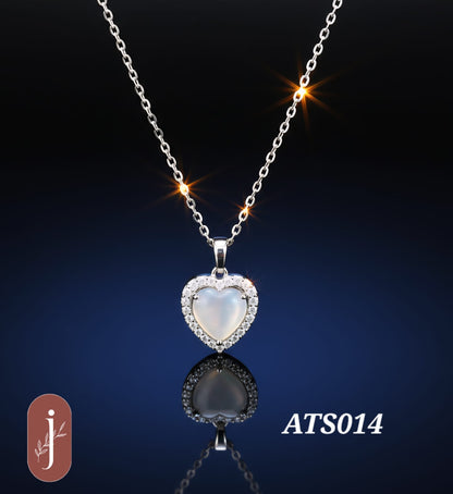 Anti Tarnish Silver Plated Stone Heart Pendant Necklace -ATS014