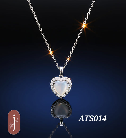 Anti Tarnish Silver Plated Stone Heart Pendant Necklace -ATS014