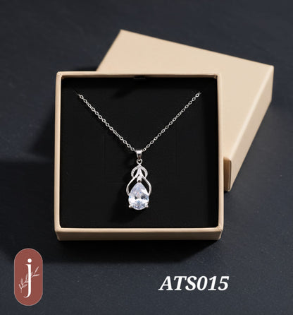 Anti Tarnish Silver Plated Glitter Stone Pendant Necklace -ATS015
