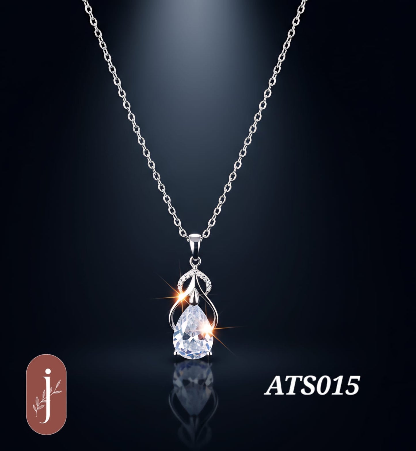Anti Tarnish Silver Plated Glitter Stone Pendant Necklace -ATS015