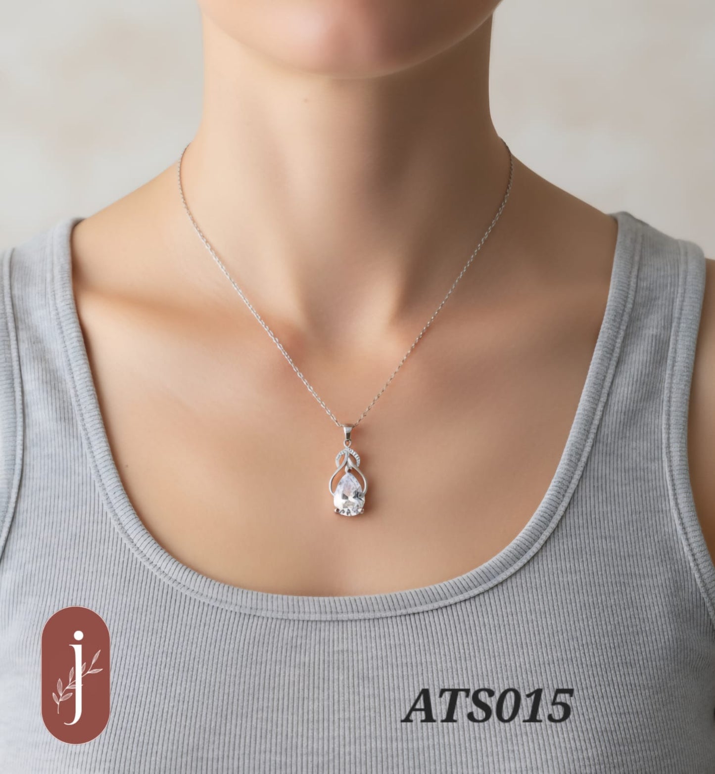 Anti Tarnish Silver Plated Glitter Stone Pendant Necklace -ATS015