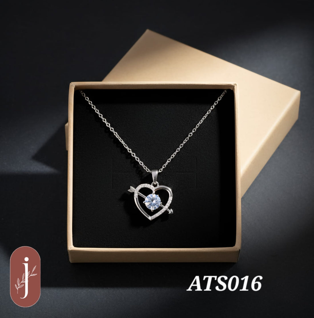 Anti Tarnish Silver Plated Heart with Arrow Pendant Necklace -ATS016
