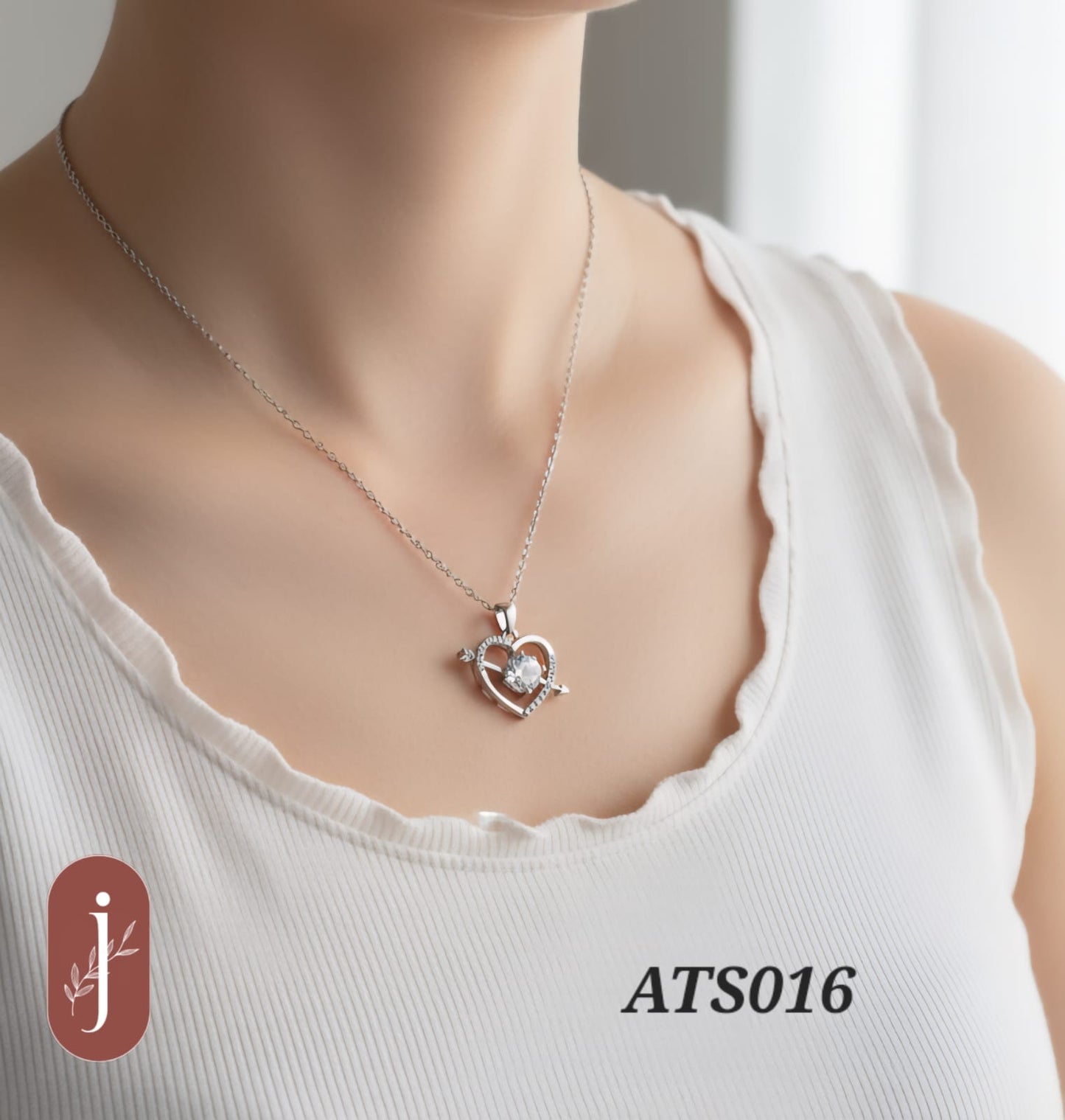 Anti Tarnish Silver Plated Heart with Arrow Pendant Necklace -ATS016