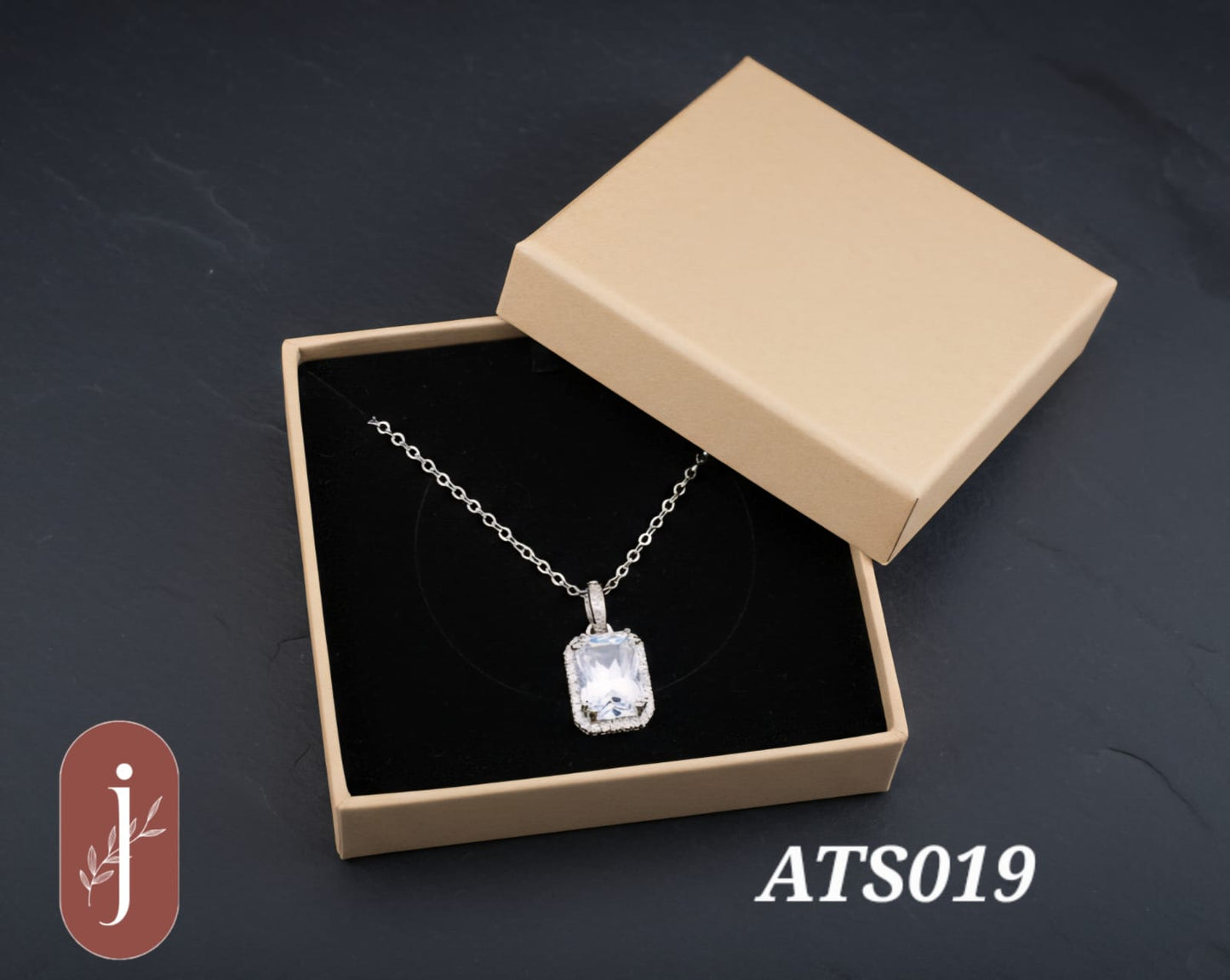 Anti Tarnish Silver Plated Stone Box Pendant Necklace -ATS019