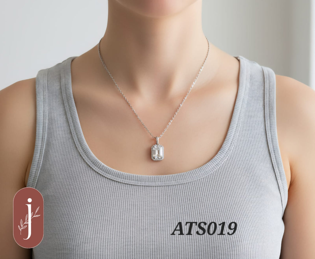 Anti Tarnish Silver Plated Stone Box Pendant Necklace -ATS019