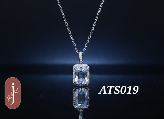 Anti Tarnish Silver Plated Stone Box Pendant Necklace -ATS019