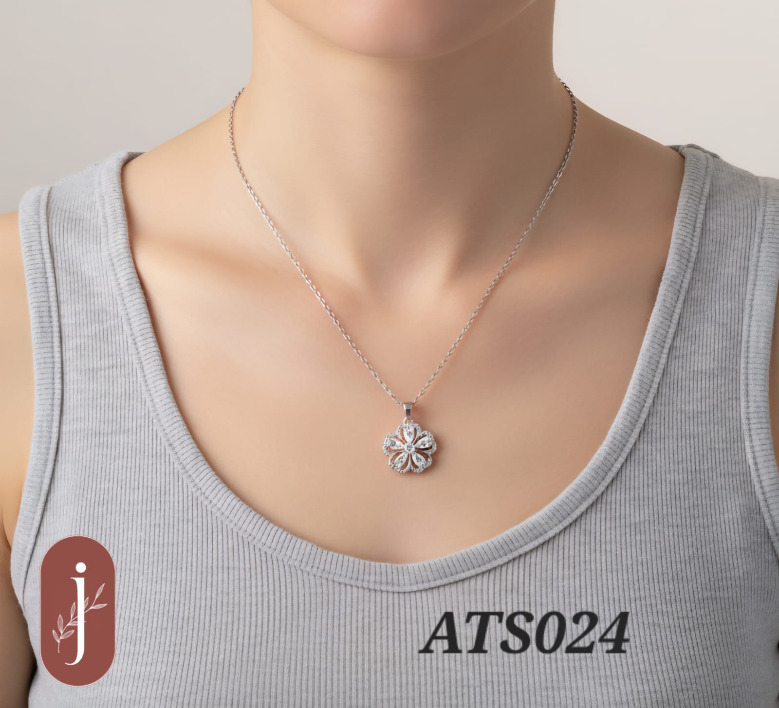Anti Tarnish Silver Plated Flower Pendant Necklace -ATS024