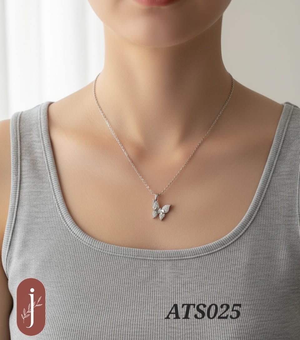 Anti Tarnish Silver Plated Butterfly Pendant Necklace -ATS025