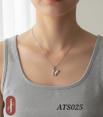 Anti Tarnish Silver Plated Butterfly Pendant Necklace -ATS025