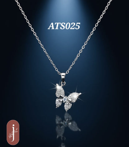 Anti Tarnish Silver Plated Butterfly Pendant Necklace -ATS025