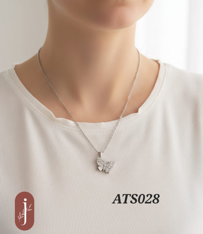 Anti Tarnish Silver Plated Butterfly Pendant Necklace -ATS028