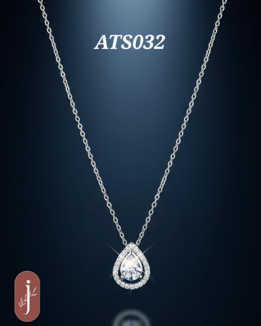 Anti Tarnish Silver Plated Stone Pendant Necklace -ATS032
