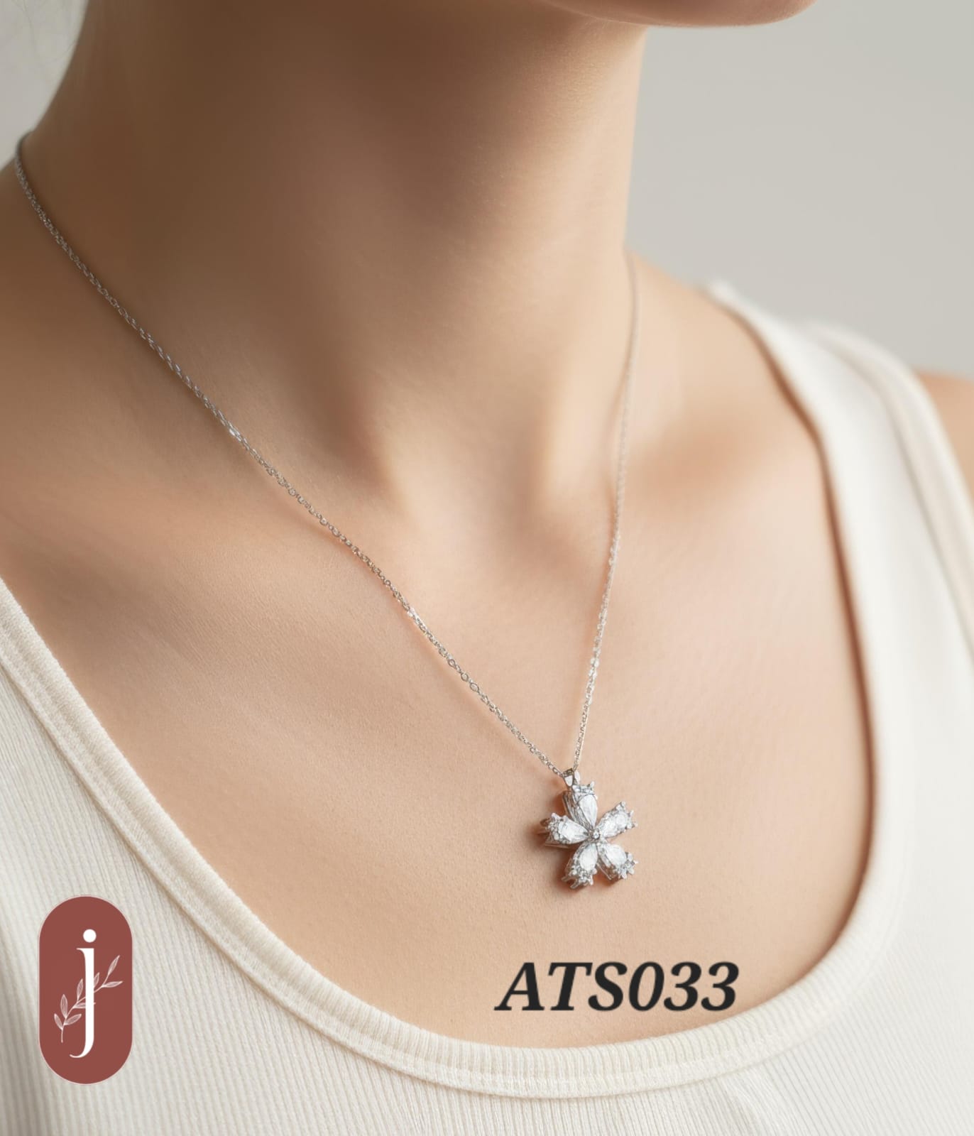 Anti Tarnish Silver Plated Flower Pendant Necklace -ATS033