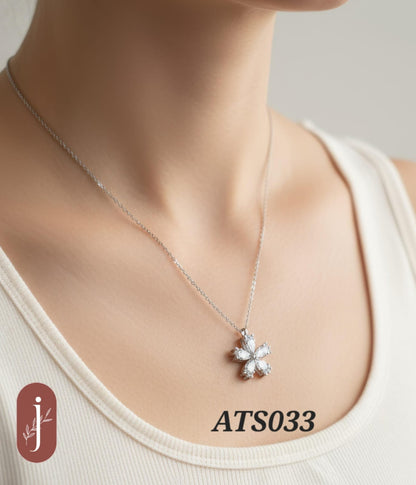 Anti Tarnish Silver Plated Flower Pendant Necklace -ATS033