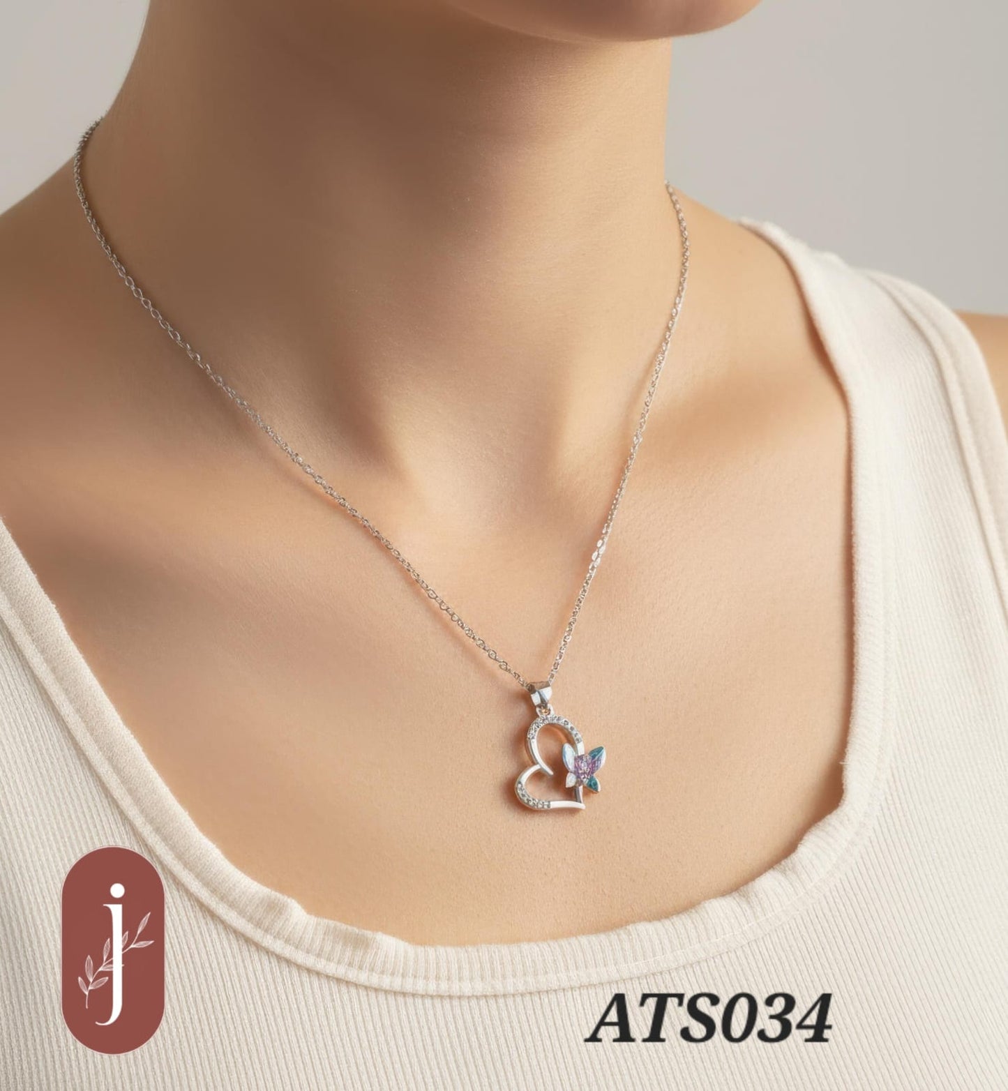 Anti Tarnish Silver Plated Heart Pendant Necklace -ATS034