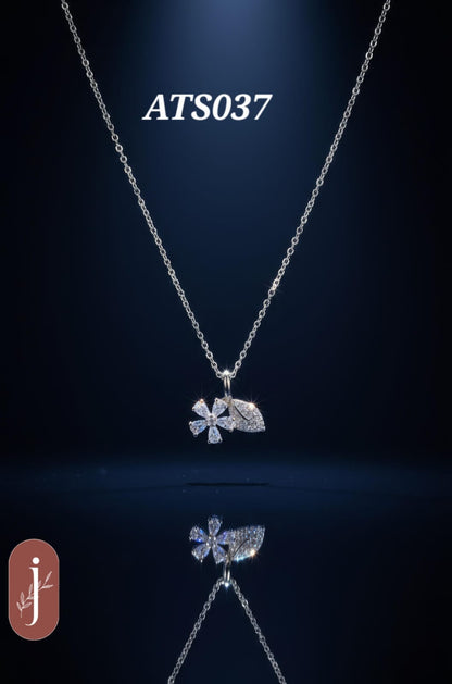 Anti Tarnish Silver Plated Stone Leaf Pendant Necklace -ATS037