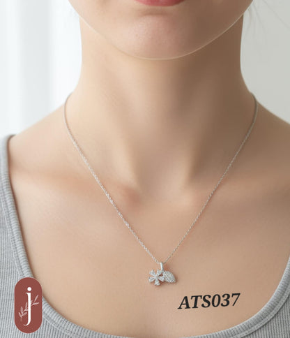 Anti Tarnish Silver Plated Stone Leaf Pendant Necklace -ATS037