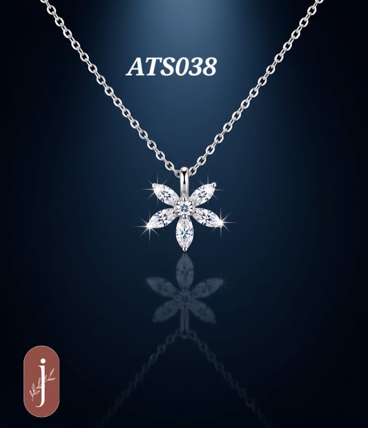 Anti Tarnish Silver Plated Flower Pendant Necklace -ATS038