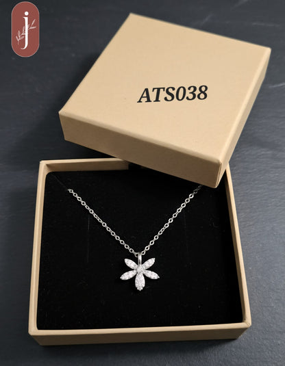 Anti Tarnish Silver Plated Flower Pendant Necklace -ATS038