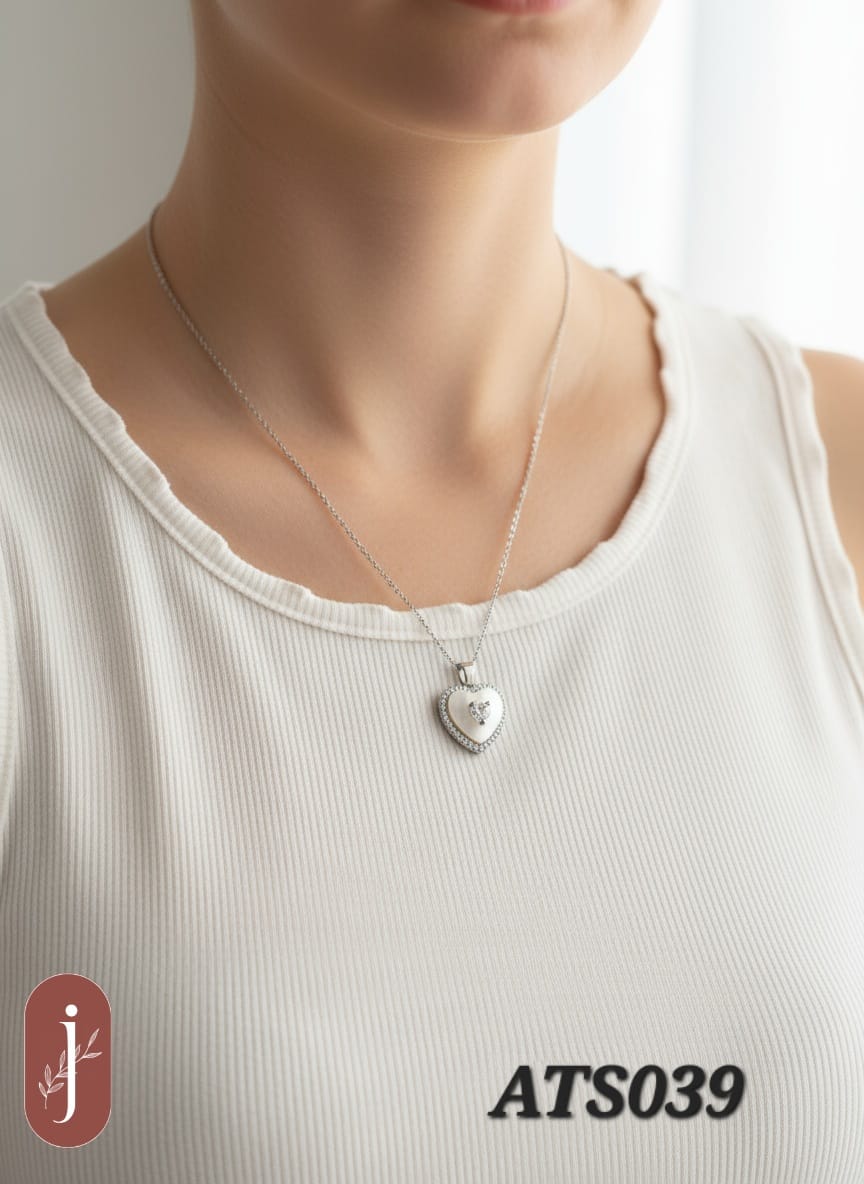 Anti Tarnish Silver Plated Heart Pendant Necklace -ATS039