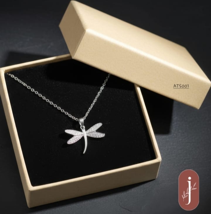 Anti Tarnish Silver Plated Dragonfly Pendant Necklace -ATS001
