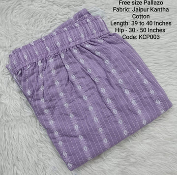 Lavender Free Size Kantha Stich Cotton Palazzo - KCP003