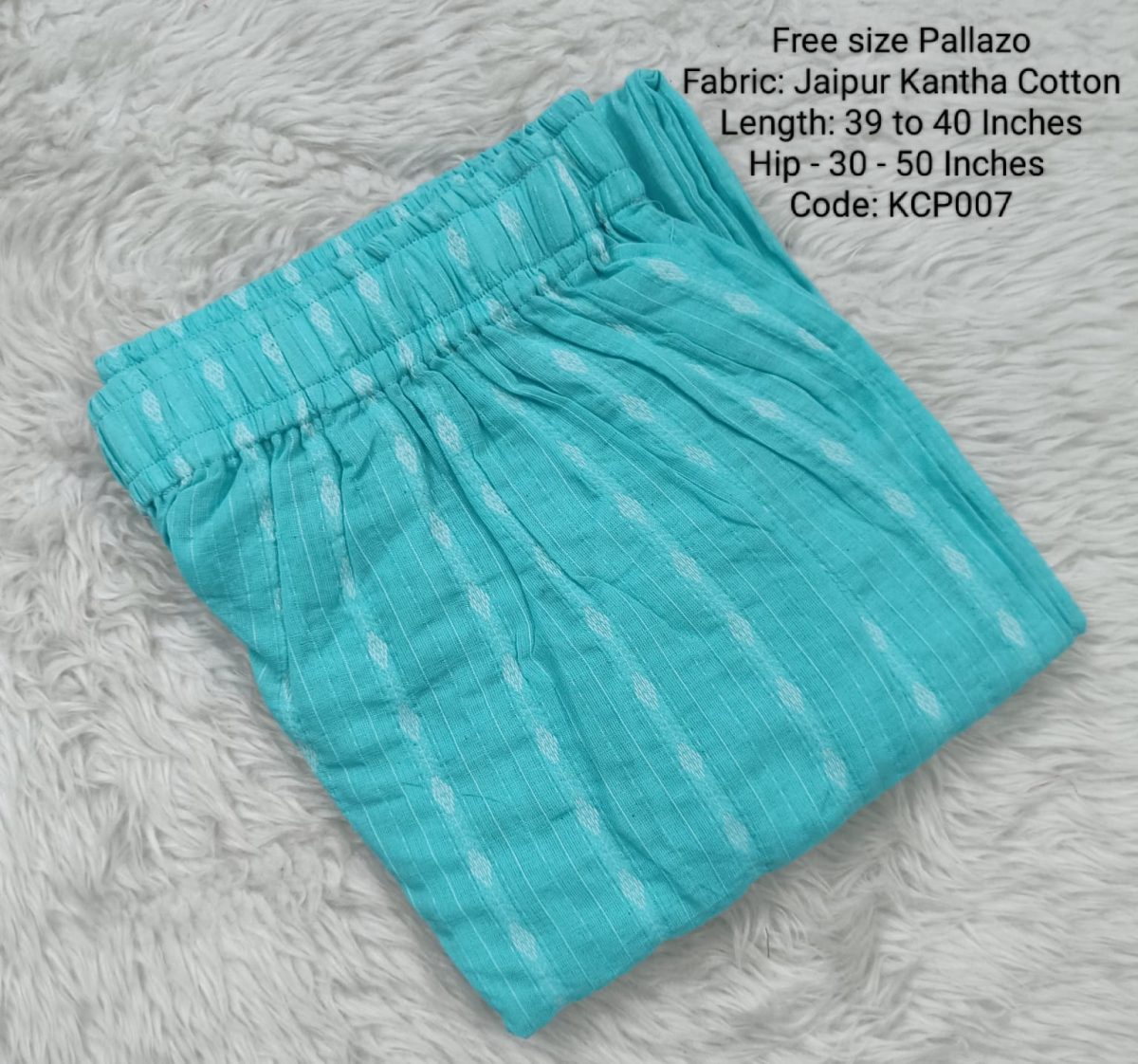 Sky Blue Free Size Kantha Stich Cotton Palazzo - KCP007